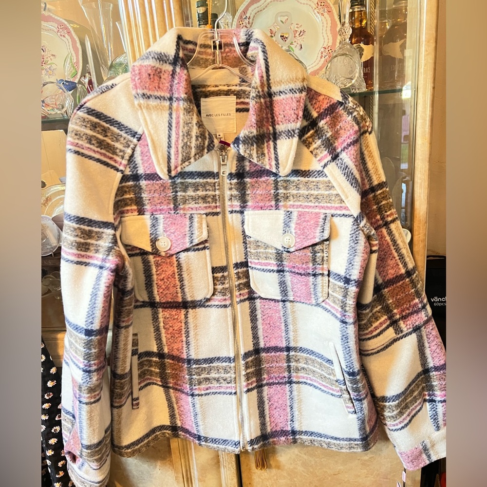 Avec Les Filles Pink and Blue Plaid Jacket - Picture 3 of 16